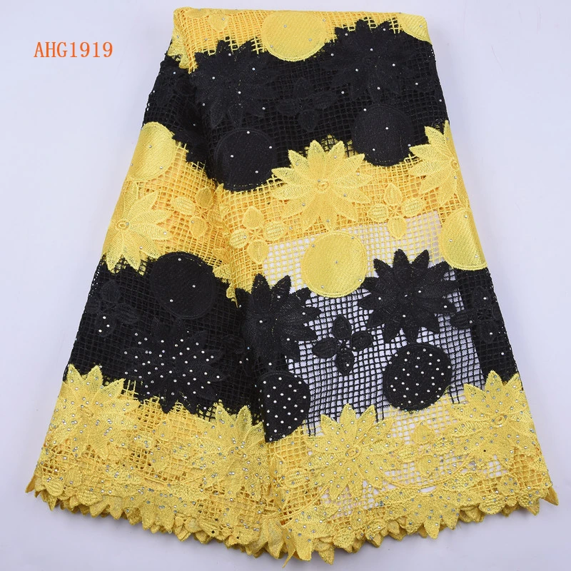Wholesale African Guipure Lace Fabric With Stones Nigeria Pure White Cord Lace For Dress Water Souble Lace Fabric 1919