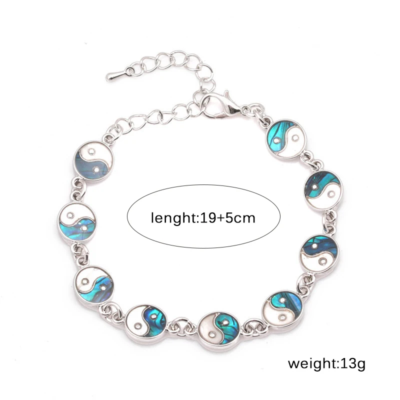2020 Charm Adjustable Silver Chain Chinese Yinyang Gossip Natural Paua Abalone Shell Bracelet Jewelry Accessories BHY082