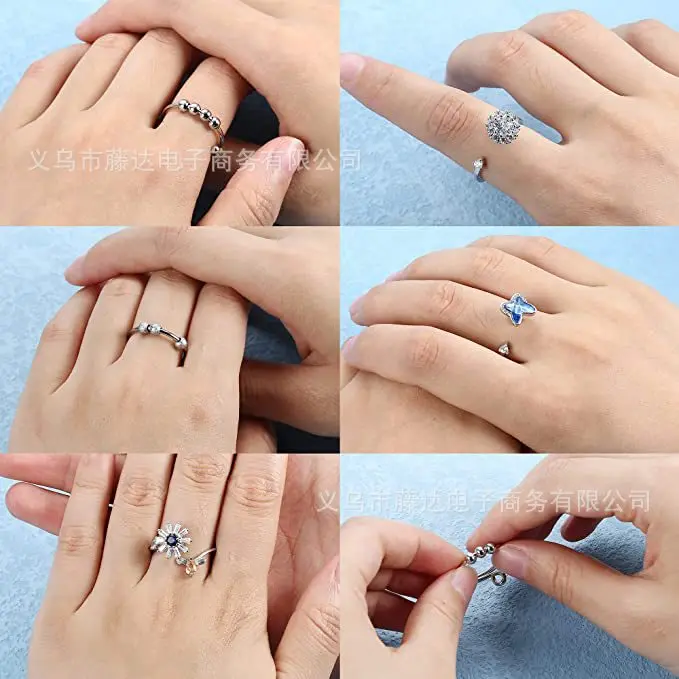 2023 Hot Selling Copper Silver Plated Anti-anxiety Finger Rings For Women Micro-embedded Spinner Zircon Ring