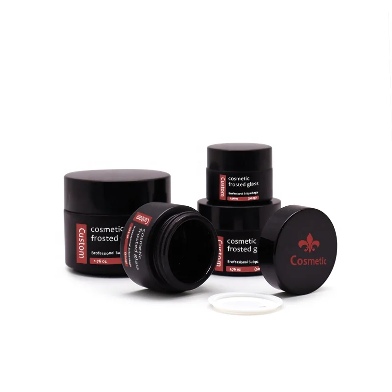 Косметическая упаковка 15 г 30 г 50 г 60 г 100 г матовый черный стеклянный крем косметическая банка с черной крышкой