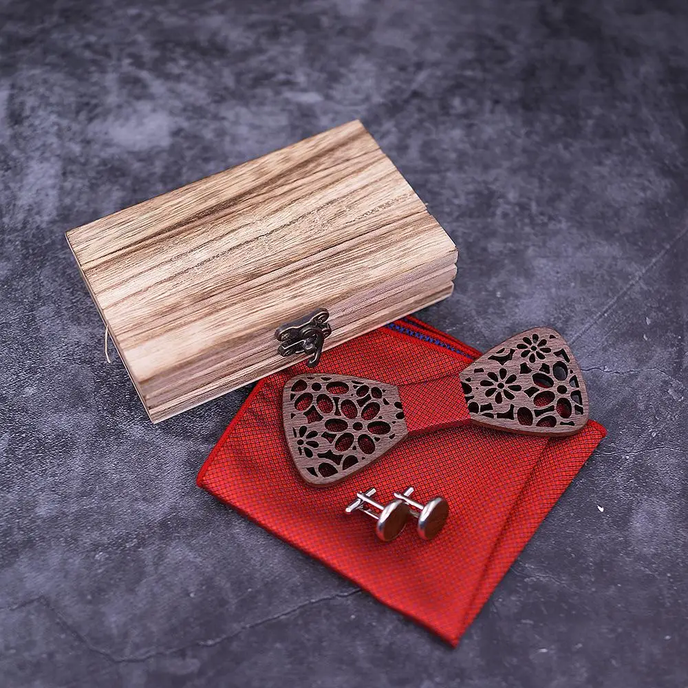 Модный набор галстуков-бабочек ручной работы из массива дерева, деревянные манжеты высокого качества
