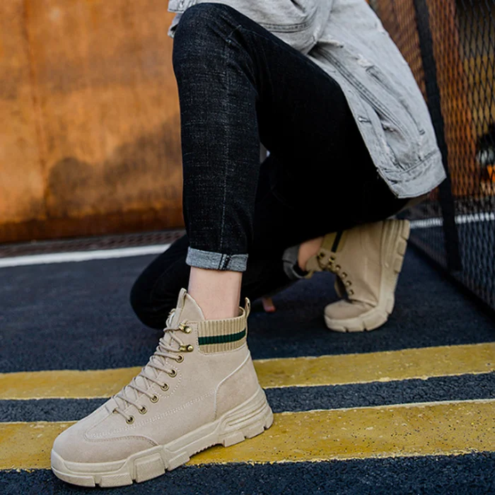 Autumn winter men lace up work boots casual ankle boots non-slip breathable shoes