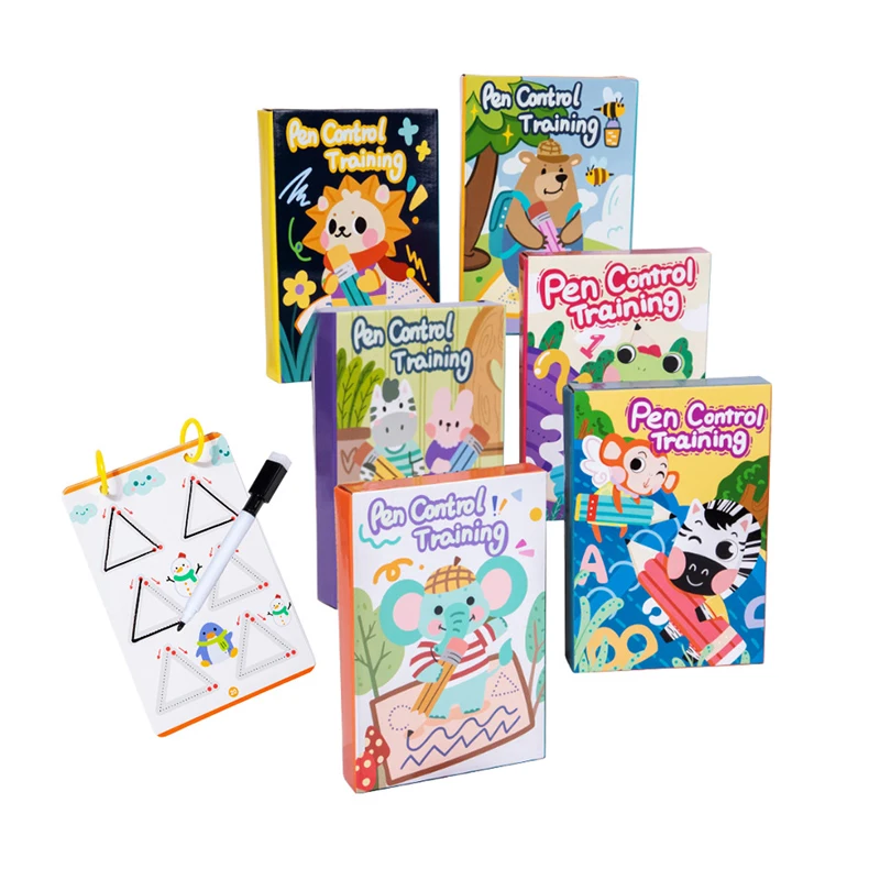 Kids Learning Magical Line Tracing Workbook Set Erasable Exercises Puzzle Alphabet Letter Writing Pen Control Training Books