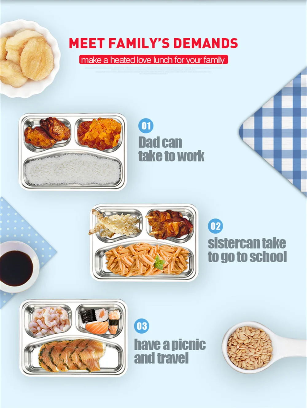 12V Car Plug Electric Heating Lunch Box Food Heater Portable Bento Box Office Home Food Warmer With Removable Container Spoon