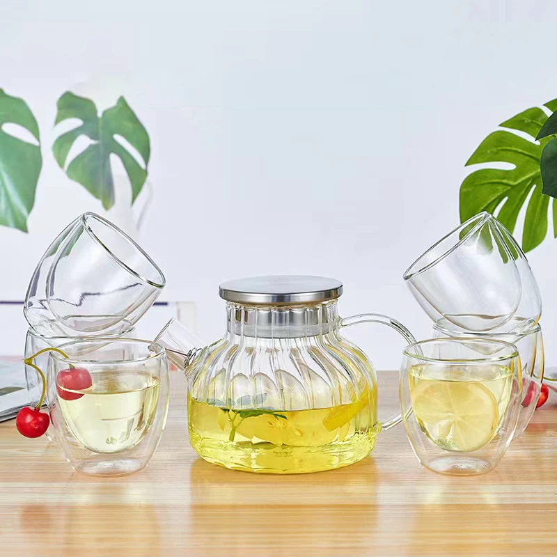 Stovetop Safe Heatproof Glass Teapot Water Pitcher with Stainless Lid and Filter Spout Halloween Pumpkin Striped Glass Juice pot