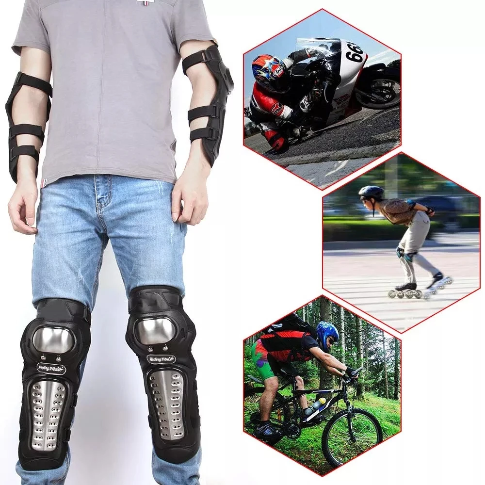 Hot Sale Protective Gear Set 4 Pieces Stainless Steel Knee and Elbow Pads for Motorcycling Wholesale NEOPRENE & EVA Materials