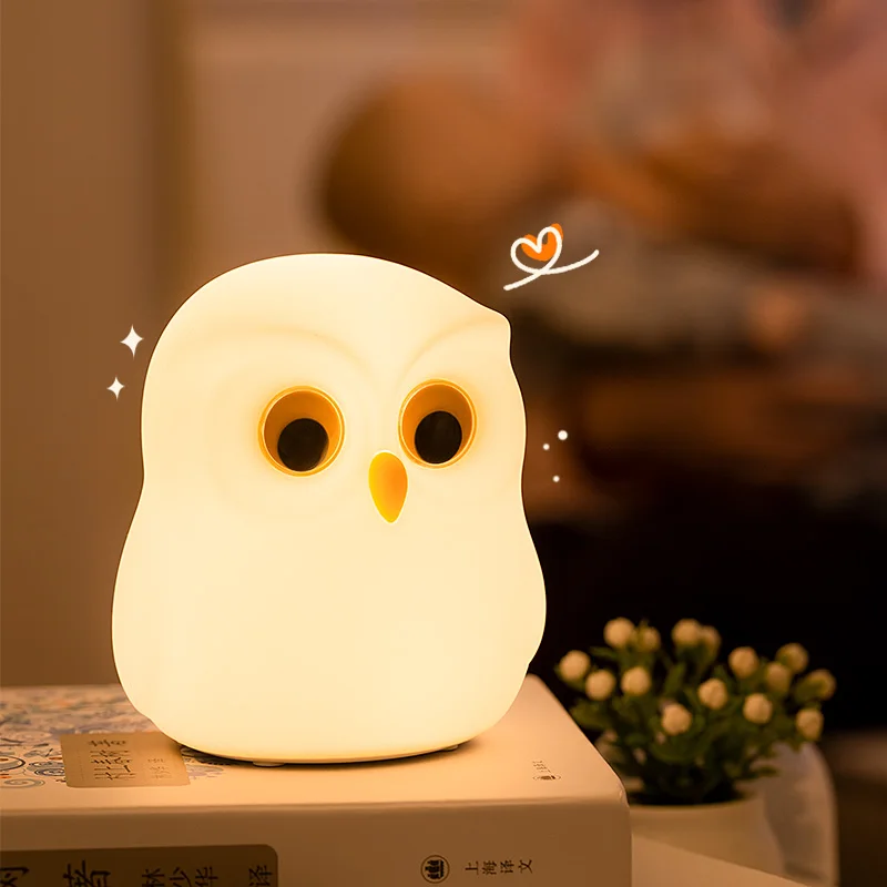 Soft Silicone Owl Baby Kids Night Lights USB Rechargeable Animal Touch Sensor Multicolor Warm Colorful Led Patting Cute Lamps