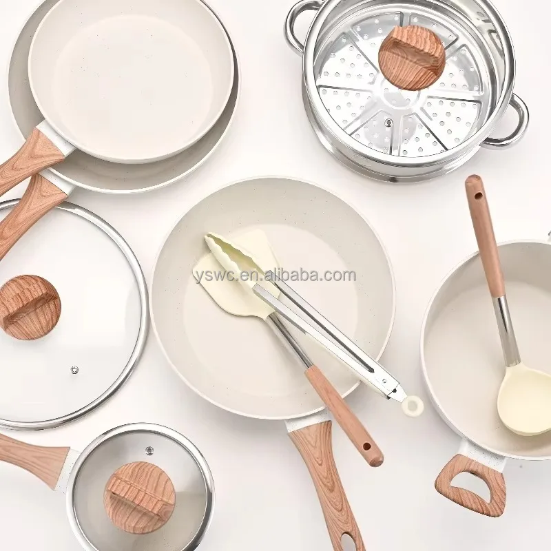 Wholesale 12pcs set Die Cast Aluminum Ceramic Coating Non stick Granite Cookware Set Kitchen Cooking Pots and Pans Pot Set