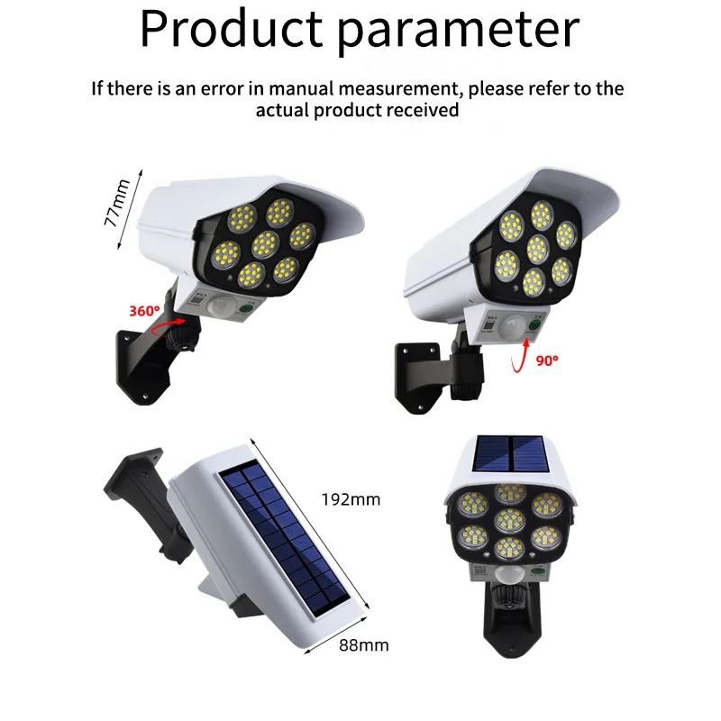 Outdoor waterproof with motion sensor led solar dummy security camera simulation monitoring light for home wall gate