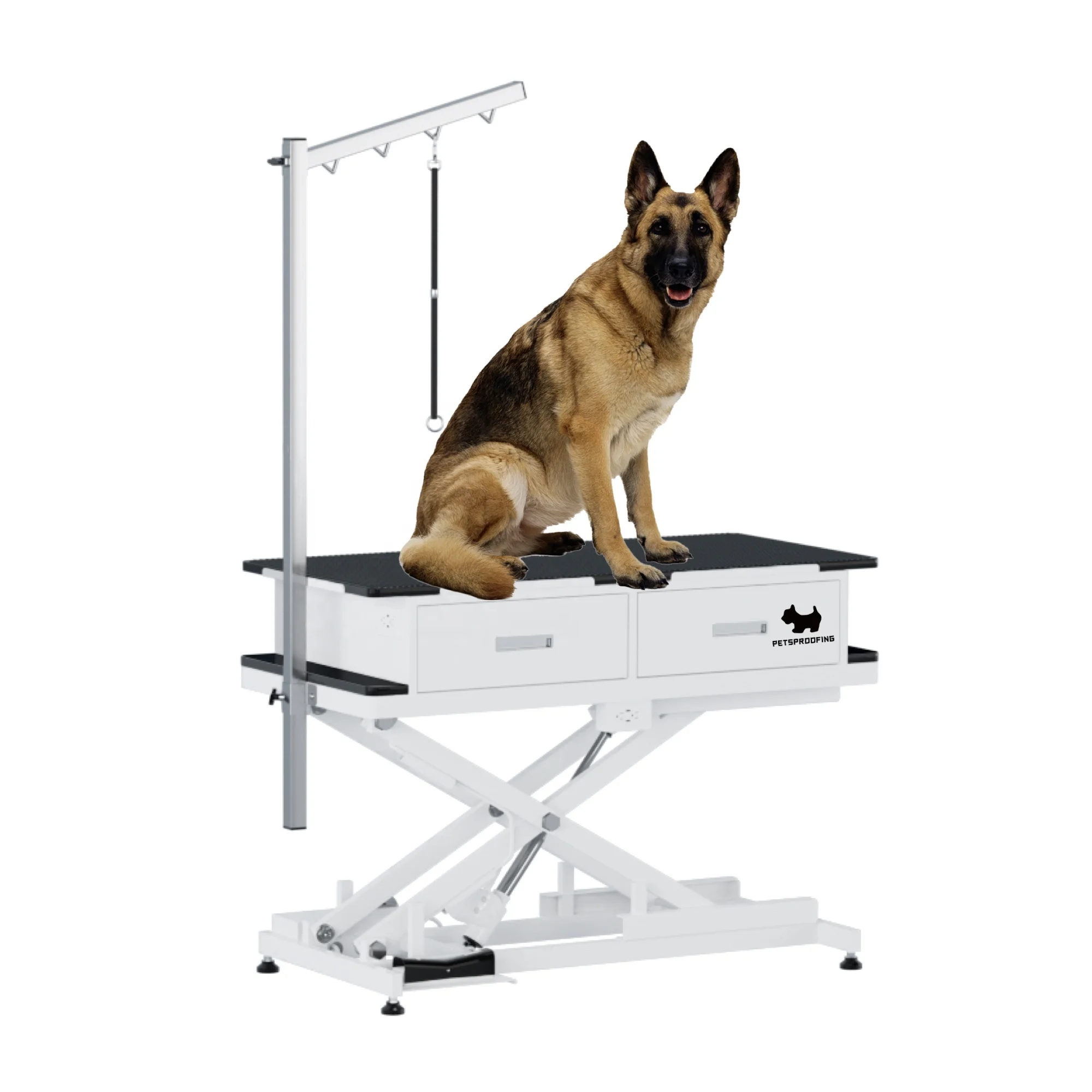 Large Portable USB Socket Electric Lifting Folding Feature Dog Grooming Table with drawers cabinet for pets