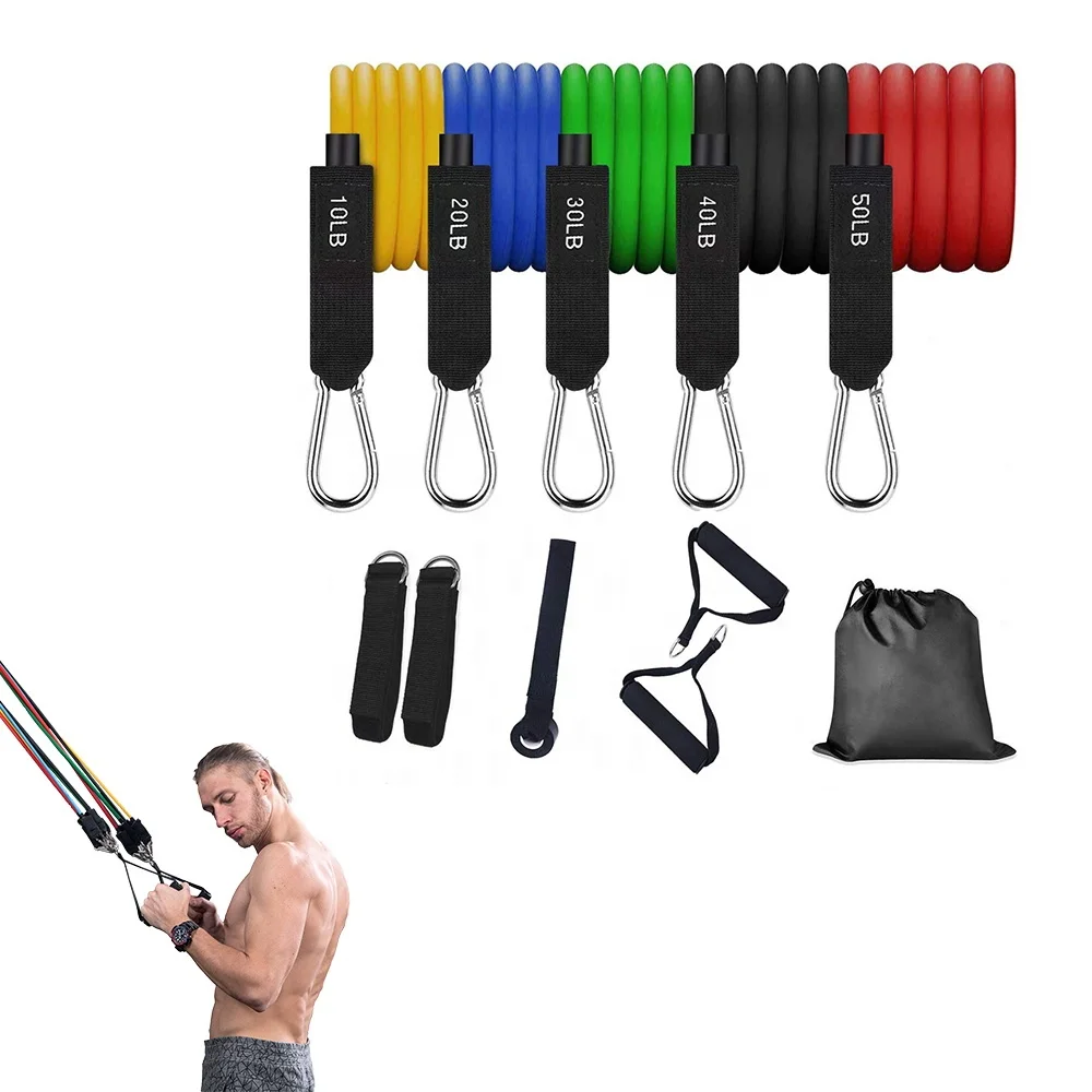 Dropshipping 11pcs/set Fitness Equipment Pilates Tubes,Elastic Bands Gym Workout Resistance Bands