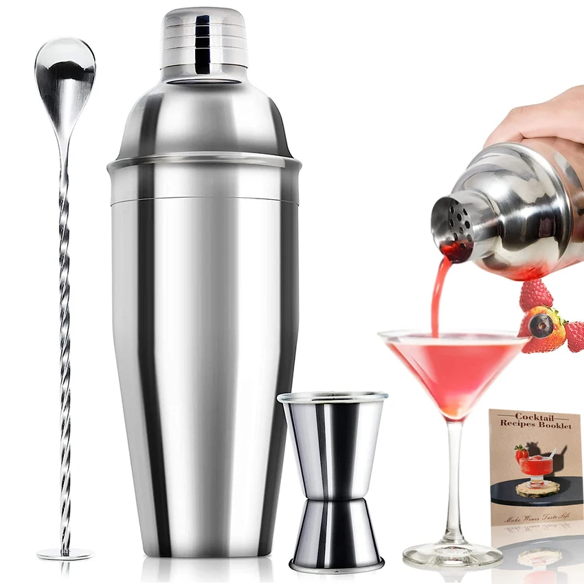 3 Piece Cocktail Shaker Set Stainless Steel Martini Shaker Set with Measuring Jigger Bar Spoon Cocktail recipe