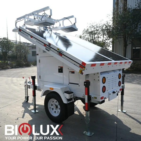 New design No Noise Mobile Portable  solar surveillance trailerFor Lighting And Surveillance Light Tower Surveillance Tower