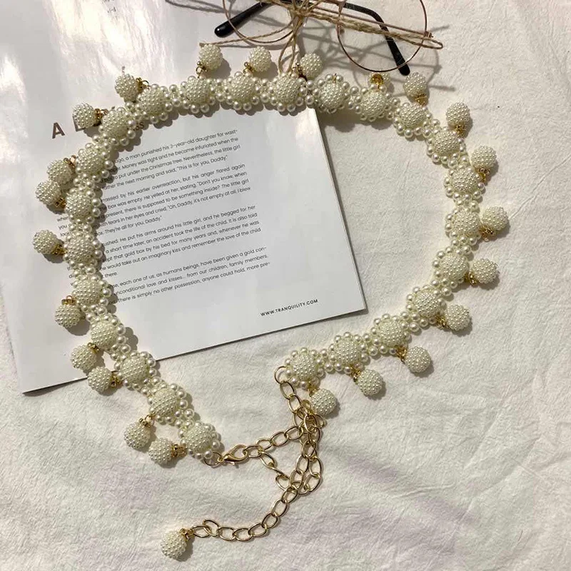 New Ladies Pearl Waist Chain Women Long Dress Decoration Custom Waist Chain Fashion Slim Pearl Chain Belt Wholesale