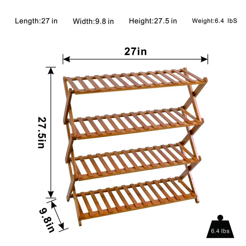 4 Tier Plant Stand Shelf Folding Bamboo Shoe Rack Flower Pots Display Stand