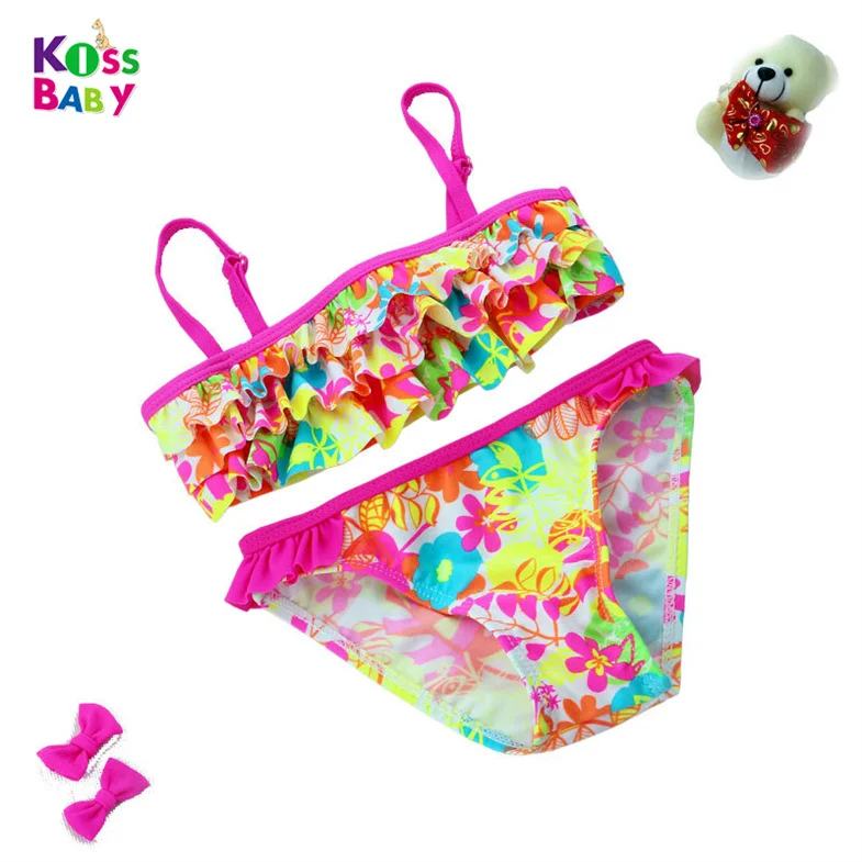 Wholesale 2 Pcs Floral Halter Bikini Sets Child Girls Swimwear Kids Swimming Suits