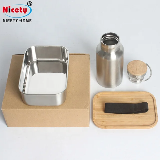 Nicety bento bread box stainless steel lunch box with water bottle sports insulated bamboo water bottle