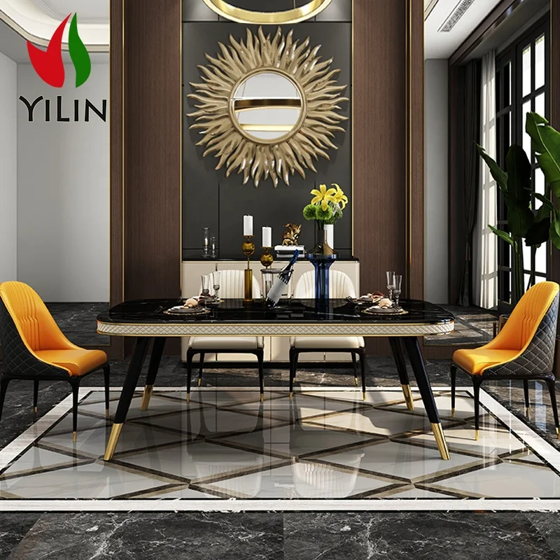 Wholesale Italian Modern Simple Style Luxury Marble Table Top Rectangle Household Dining Table set