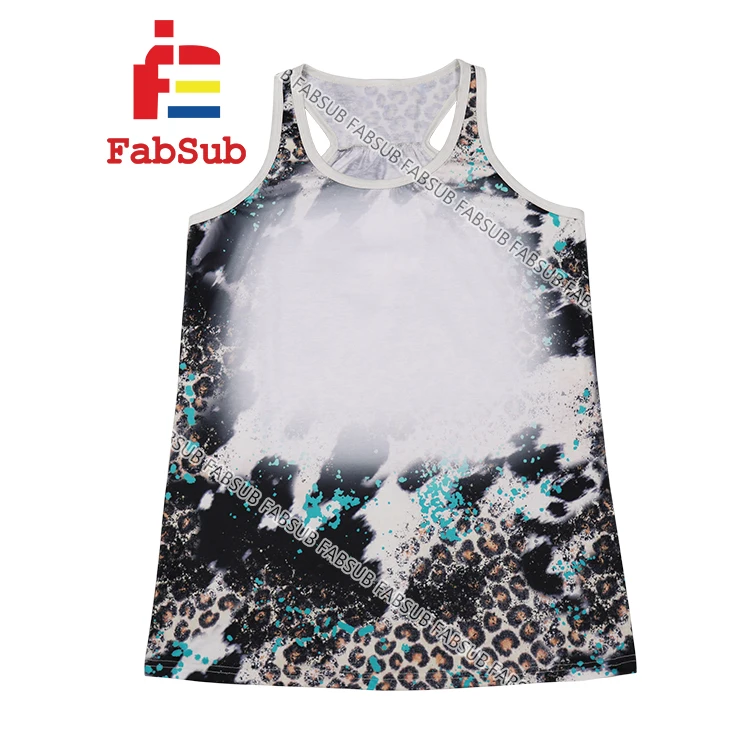 100% Polyester Sleeveless Bleached Tshirts Coton like  Women Men Tank Top Sublimation Shirts
