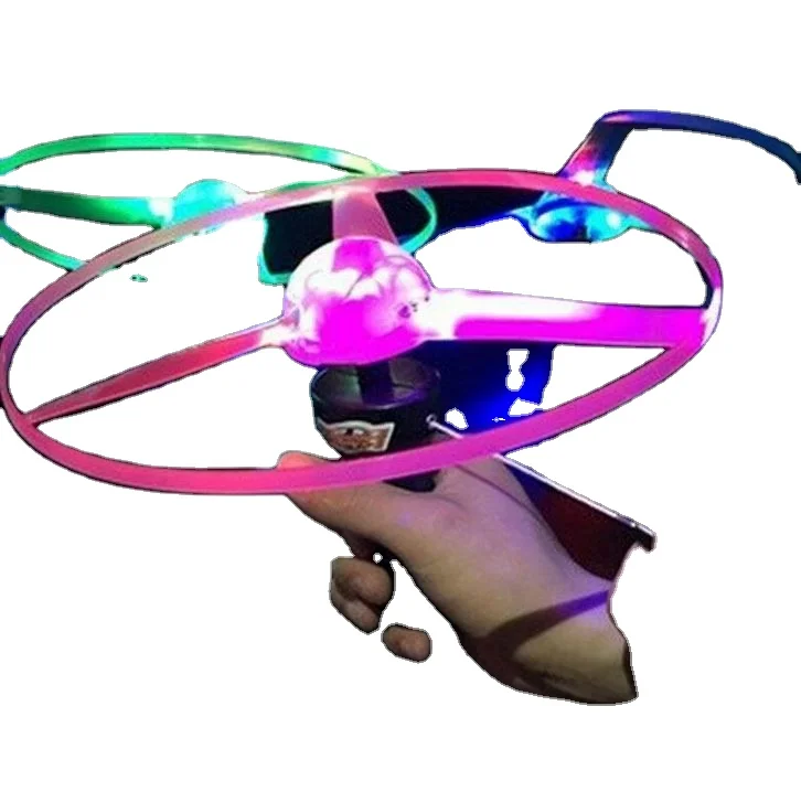TikTok New UFO Disc Propeller Helicopter Toys Pull Line Rotating Led Flying Saucer Toy Outdoor Disc Fun Flash Kids Toy Wholesale