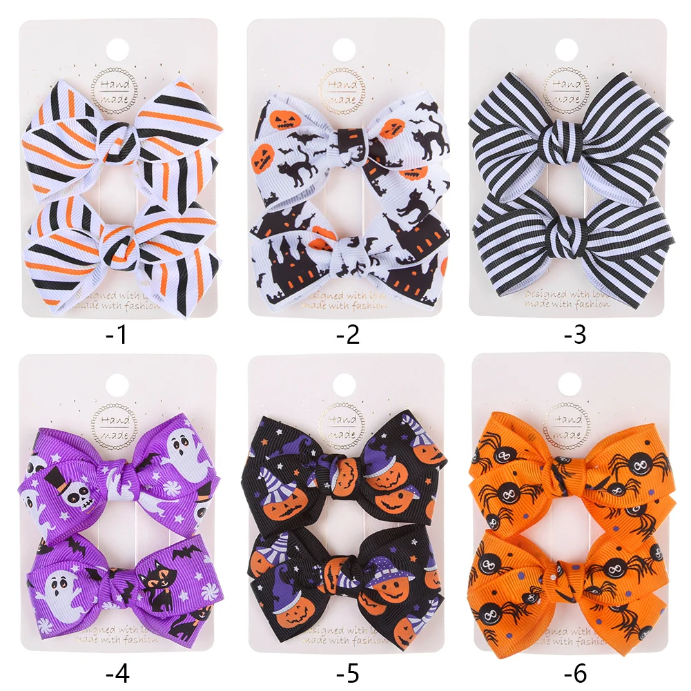 Halloween Party Ribbon Bowknot Hair Clips Big Bow Hair Grips For Children Boutique Halloween Hair Bow With Clips For Kids