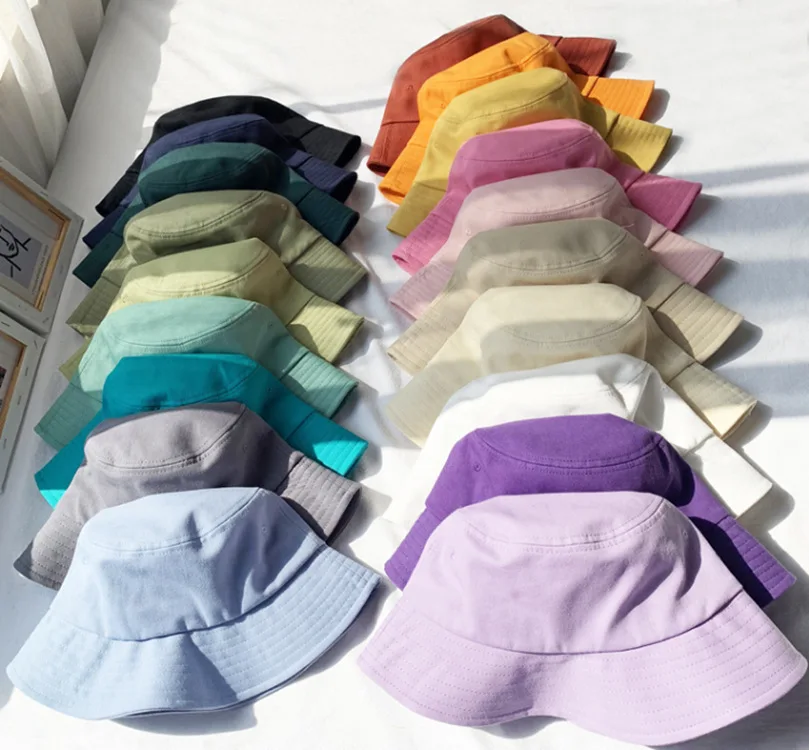 WoZhen Japanese Style White Bucket Hat Plain Solid Color Summer Casual Cap