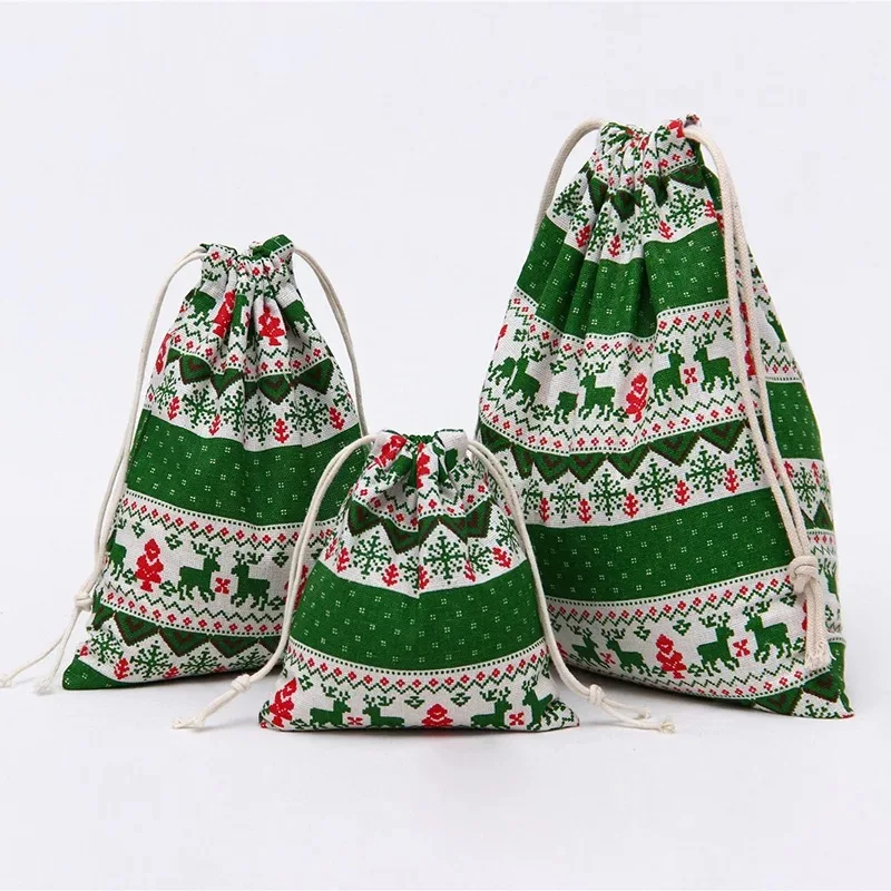 100% Cotton Drawstring Bag Santa Sacks Wholesale Christmas Fabric