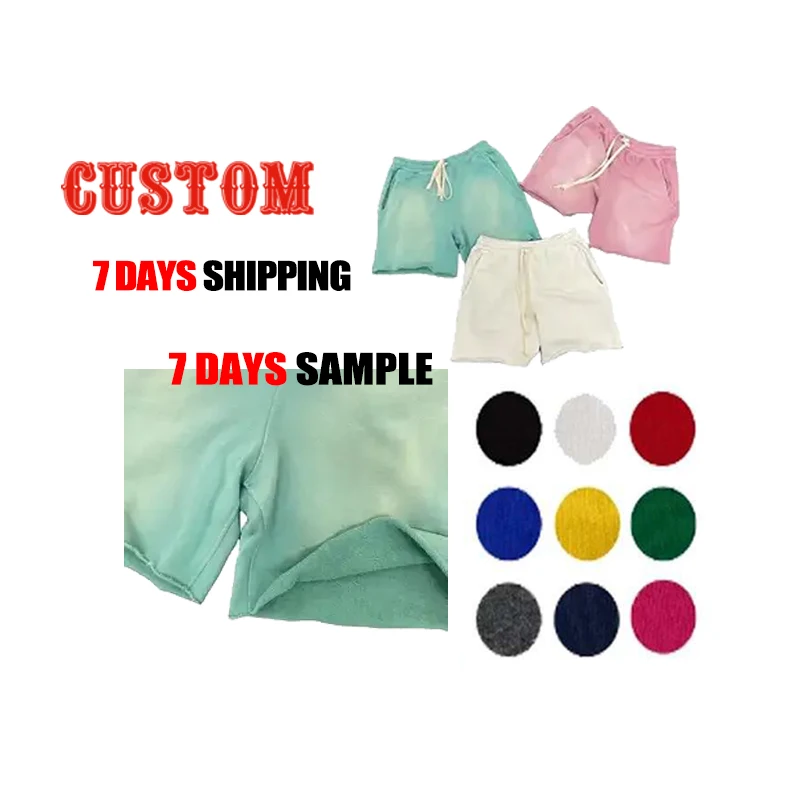 Custom Logo High Quality French Terry Cotton Puff Printing Shorts Acid Wash Shorts For Men