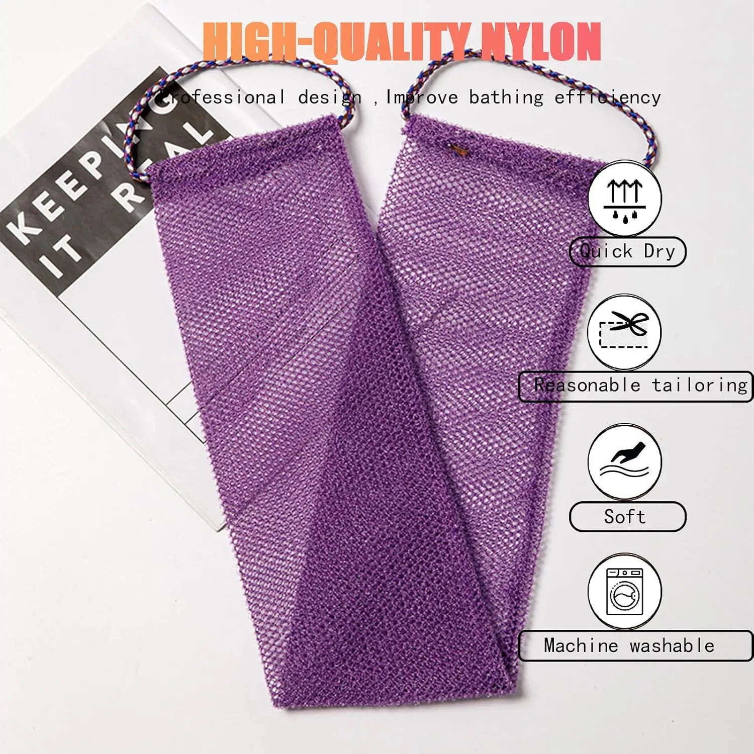 Wholesale Skin Exfoliating Back Long Nylon Mesh African Body Net Scrubbing Bath Shower Sponge