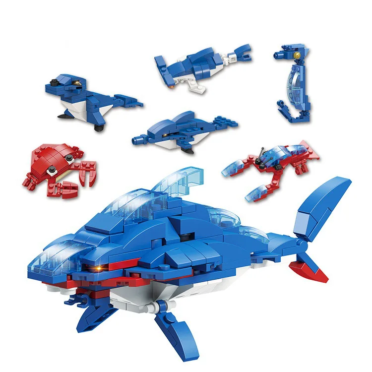 Best Selling Blind Box Toy Mini undersea team Marine animals building blocks egg toys baby surprise