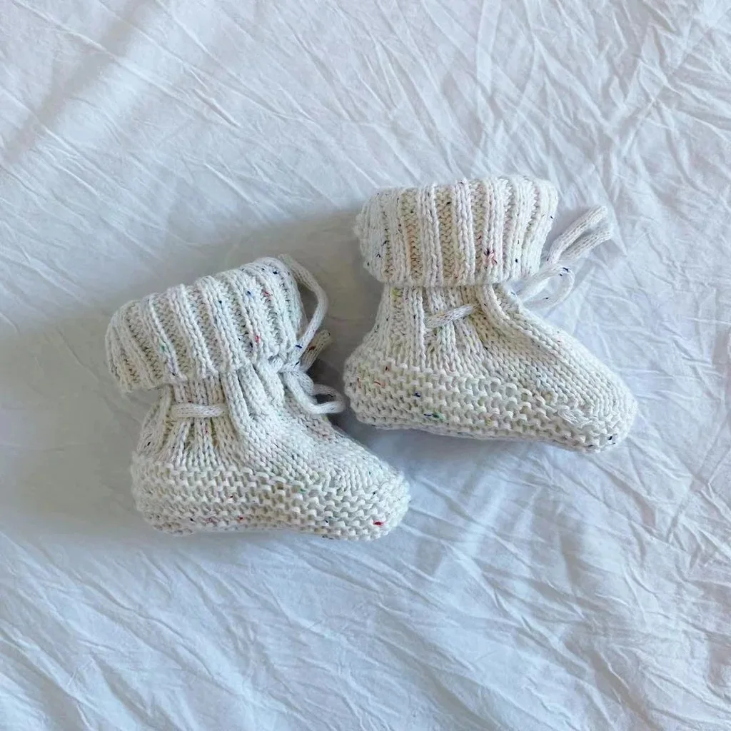 Handmade Crochet Knit Baby Booties Organic Cotton Bamboo Wool Fabrics Winter New Born Baby Floor Socks Dot Merino Wool 200TC