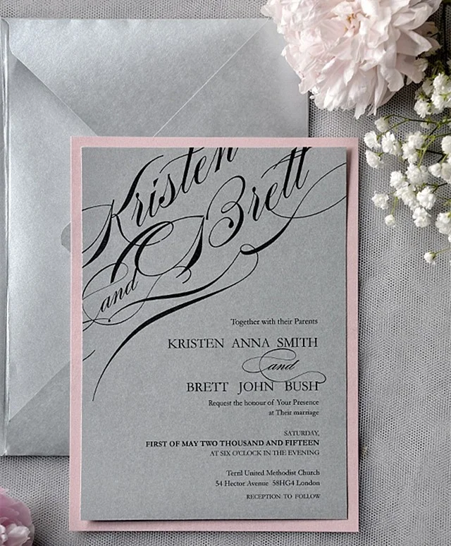 Customized black pink theme luxury suit cards with  envelope and stickers birthday invitation cards for kids wedding invitations