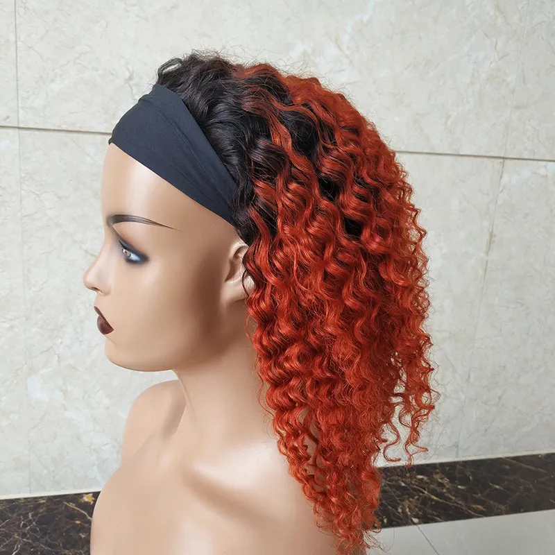 Deep wave curly 14 inch short bob T1b/350 ombre machine made Headband cuticle aligned brazilian raw indian human hair vendor wig