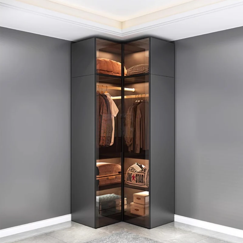 Contemporary Minimalist Glass Wardrobe: Elegant Italian Design for Your Bedroom