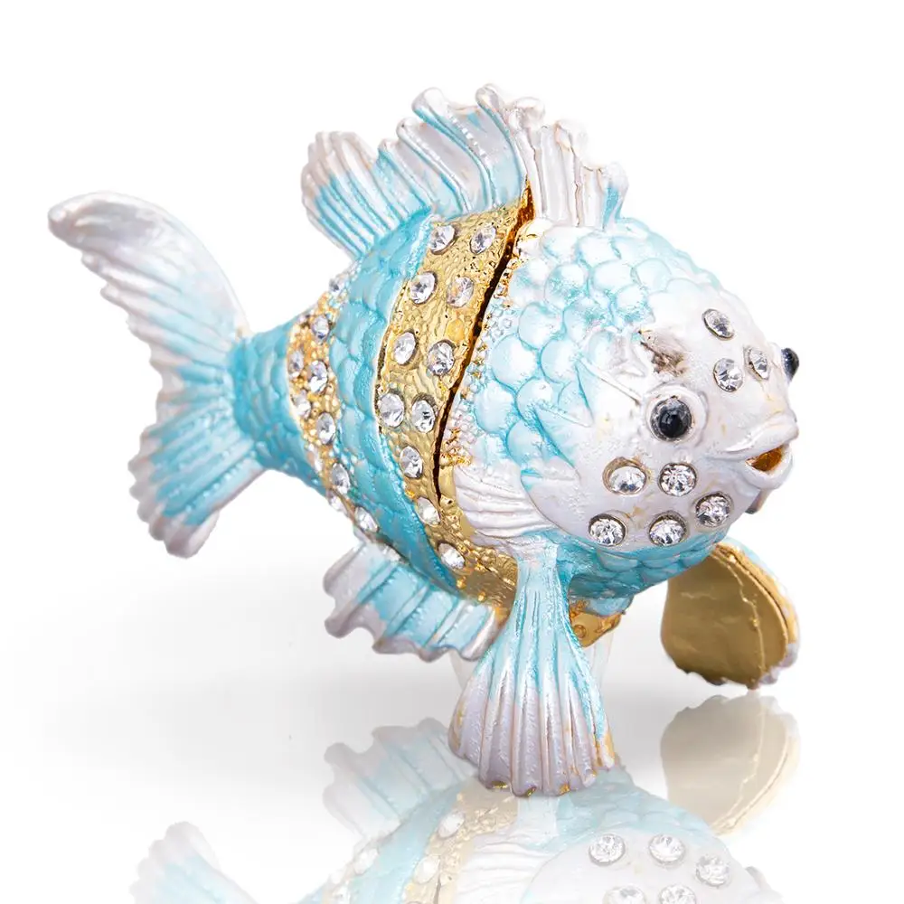 H&D Tropical Fish Trinket Box Hinged Hand-Painted Animal Figurine Collectible Ring Holder