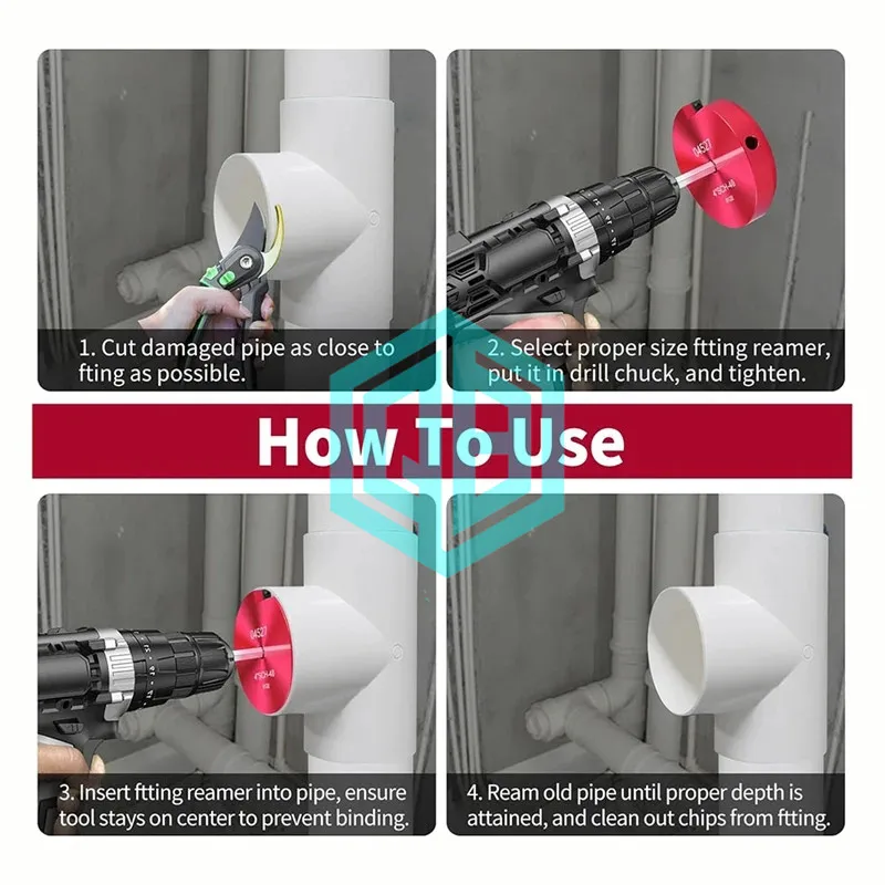 Aluminum Alloy Plastic Pipe Fitting Reamer 4 Piece Kit Fit Into Standard 1/2Inch Drills 3/8Inch Durable Hex PVC Pipe Reamer Tool