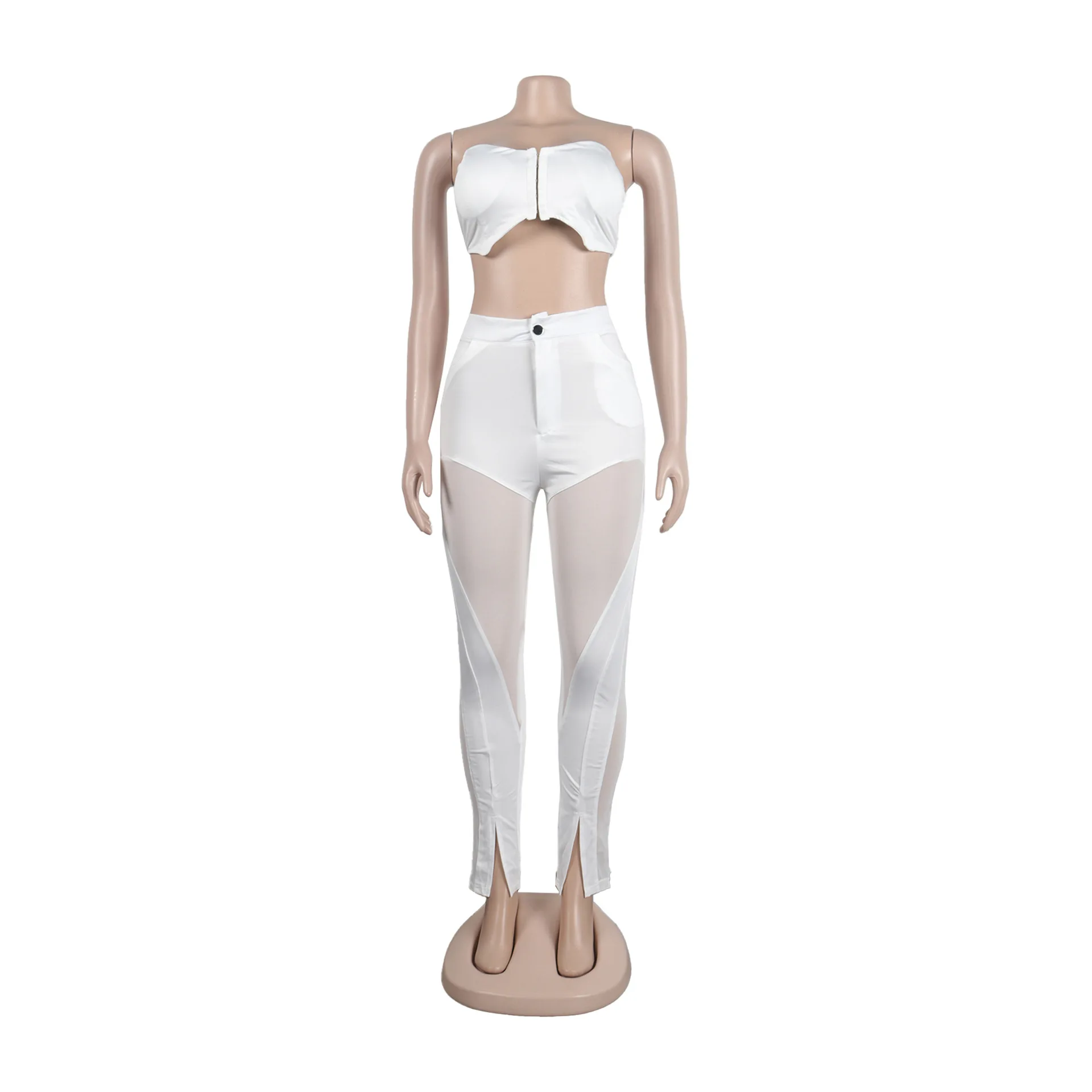 A7332 2024 Outfits For Women Solid Corset With Patchwork Pencil Pants Party Outfits Women Two Piece Set Club Set