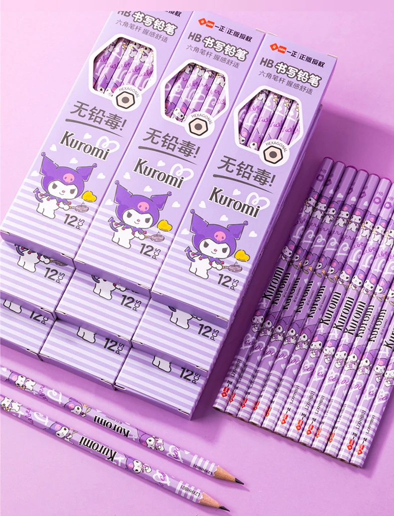 DHF149 New Arrival Wholesale Carton Sanrioed Kuromi Hex Writing Pencil Student HB Exam Sketch Pen Creative Child