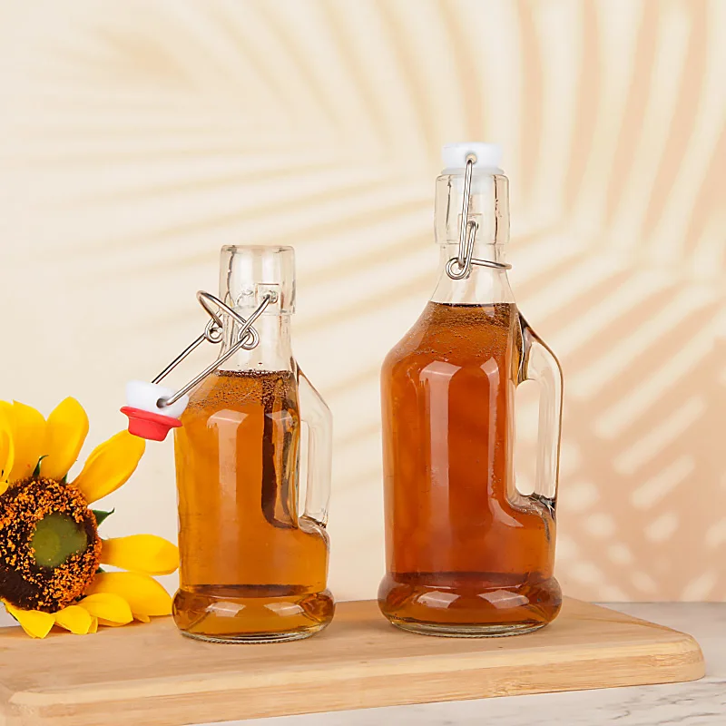 New Design Clear Swing Top Beer Brewing Bottle With Handle for Fermentation Kombucha Kefir Juice Tea 8oz 16oz
