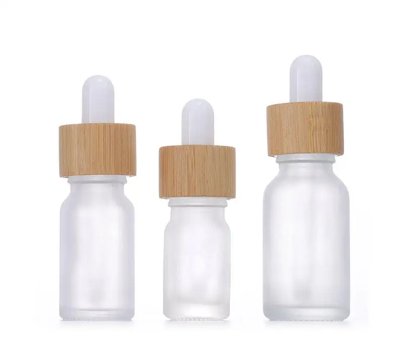 Bamboo dropper bottle 5-100ml transparent frosting fine oil bottle essence liquid raw liquid glass bottle