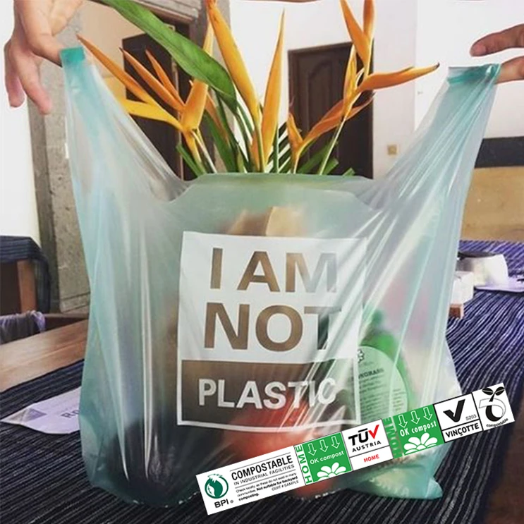 Wholesale Eco Friendly Custom Compostable Grocery Pla Plastic Biodegradable T-shirt bag Bio Degradable Carry Bag
