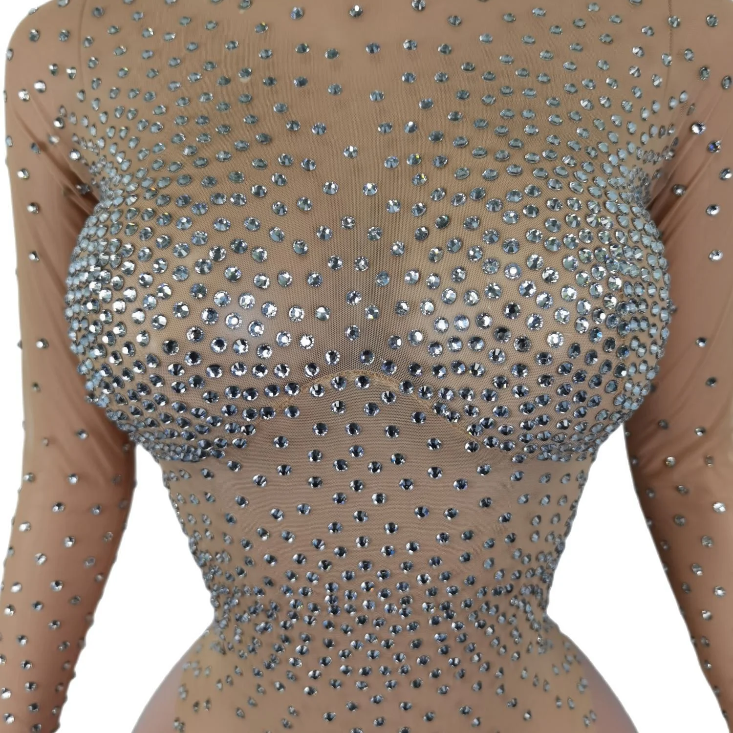 Wholesale Sexy See Through Mesh Rhinestone Bodysuits Ladies Dancer Performance Wear Bodycon Rompers Women Party Jumpsuits