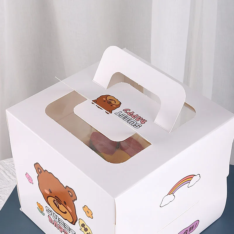 Wholesale 4 Inch Cartoon Kids Cake Design Pattern Cupcake Dessert Packaging Baking Moon Cake Pastry Package Boxes With Handle