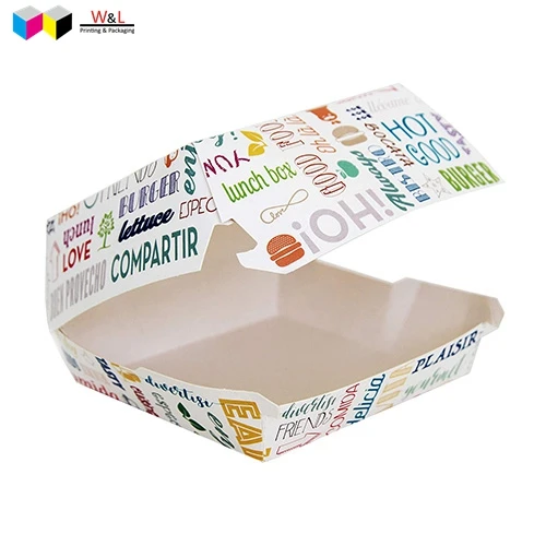 food grade Disposable Cardboard Clamshell Burger Box Paper Hamburger Packaging box  holder container with logo printing
