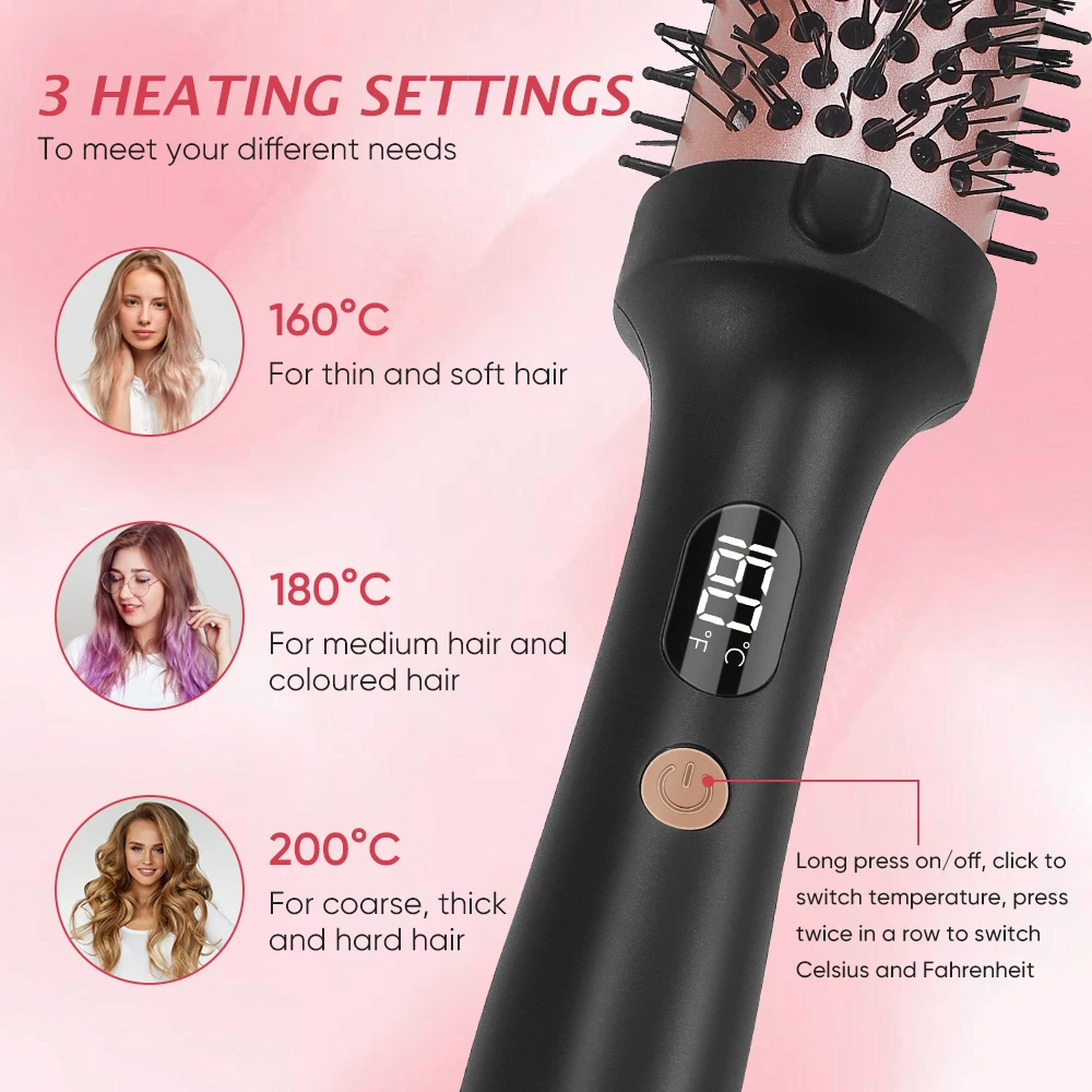 Thermal Brush Electric Hot Comb Straightener Comb Curling Iron Ceramic Round Brush Ionic 38mm Volumizing Heated Brush