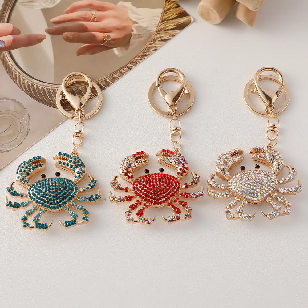 Personality Blue Crab Keychain Fashionable Colorful Pave Rhinestone Crab Souvenirs Craft Gift for Couple