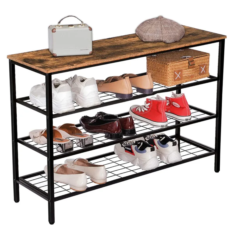 High Quality Shoe Rack Organizer with 4 Mesh Shelves All-Metal Shoe Tower Shoe Storage Shelf with MDF Top Board