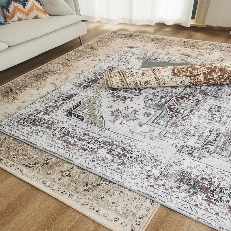 Soft Mat Traditional Retro Accent Rug Floral Printed Floor Cover Non Slip Carpet Persian Rug Turquoise Indoor Vintage Rugs
