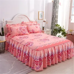 Skin-friendly  lace princess bed skirt  non-slip double lace bed skirt bed sheet and 2 pillowcases sets S0264