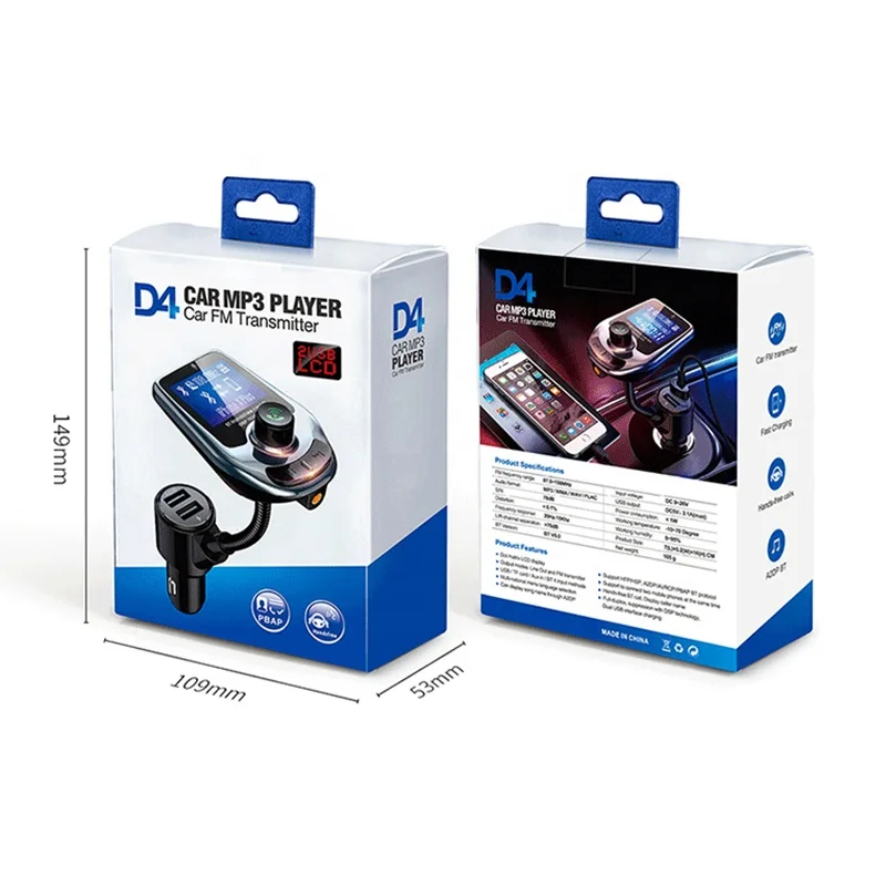 
D4 LED QC3.0 BT Car kit Dual USB Car Charger 2 Port USB MP3 music Player FM Transmitter BT 